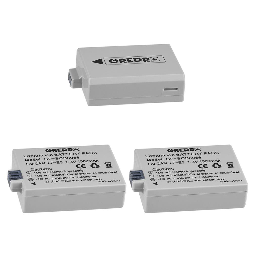 2Pcs 1500mAh LP-E5 LPE5 LP E5 Battery + LED Dual Charger with type-C Port for Canon 450D 500D 1000D Kiss X2 X3 F Rebel XSi Xli: 3x Battery