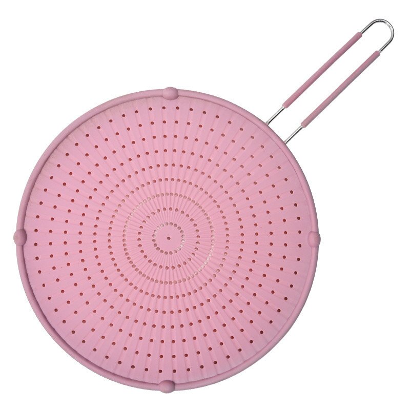 Silikone stænkskærm med håndtag nonstick olie fedt pandelåg skridsikre stegemåtter til stegepande i køkkenet: Lyserød