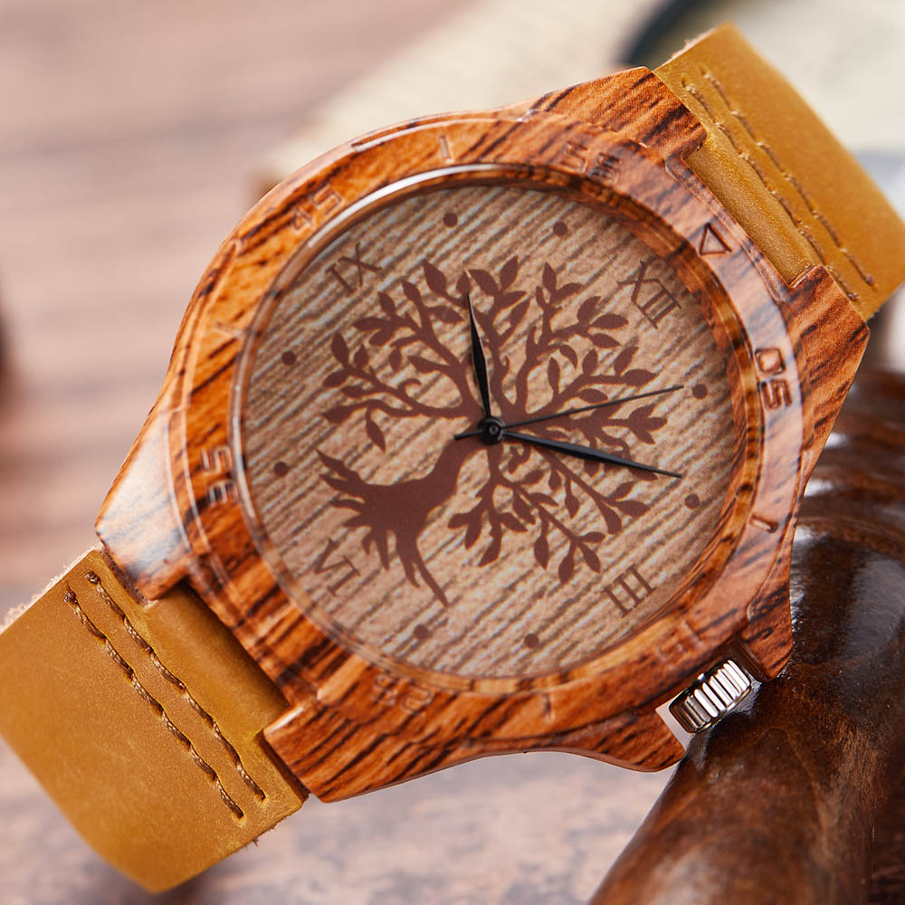 Montre-bracelet Imitation bois pour hommes et femmes, montre à Quartz, Imitation arbre de vie, bracelet en cuir souple: imitation wood 1