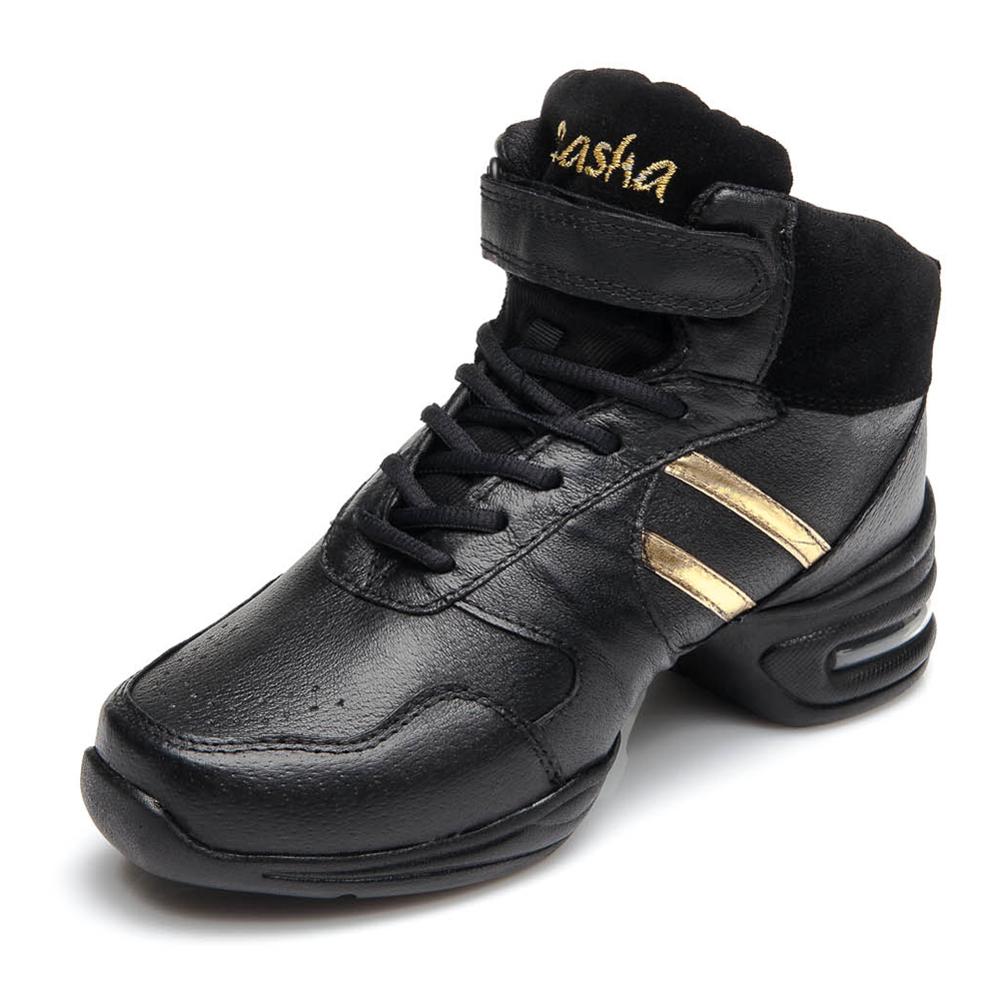 Sneaker dansskor moderna/jazz/tango/hiphop andas lätta fitnessskor sportdansskor för kvinnor tjejer damer: Svart guld / 10