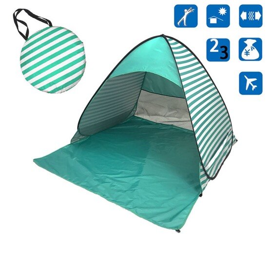 Beach tent boat ultra light folding tent pop-up automatic open tent family travel fish camping shade fishing outdoor ice fishing: Lake green stripes