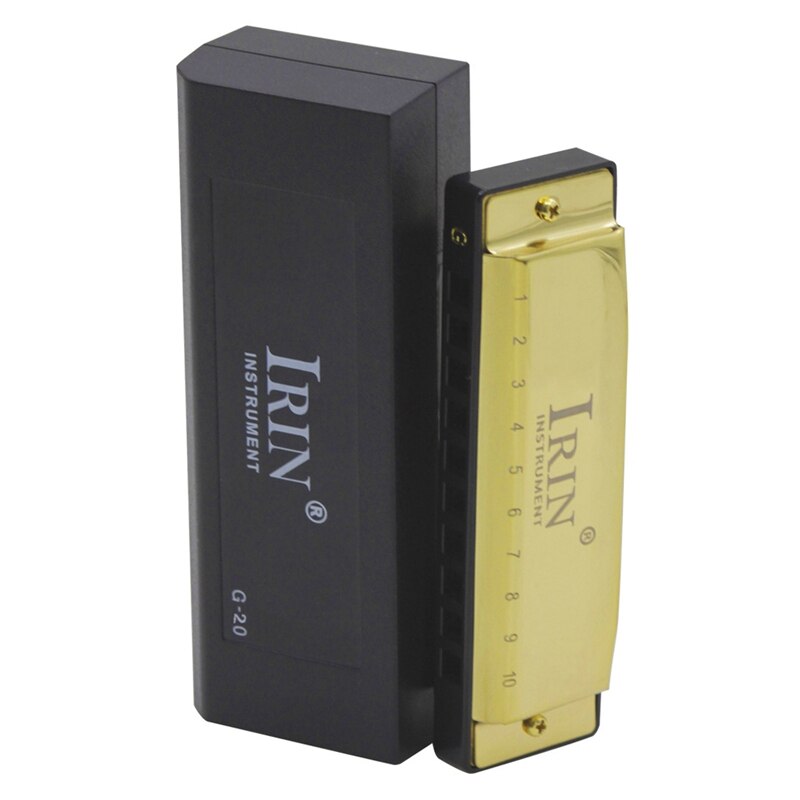 IRIN 10 Holes 20 Tone G Key Harmonica Blues Musical Instrument Diatonic Harp with Storage Box