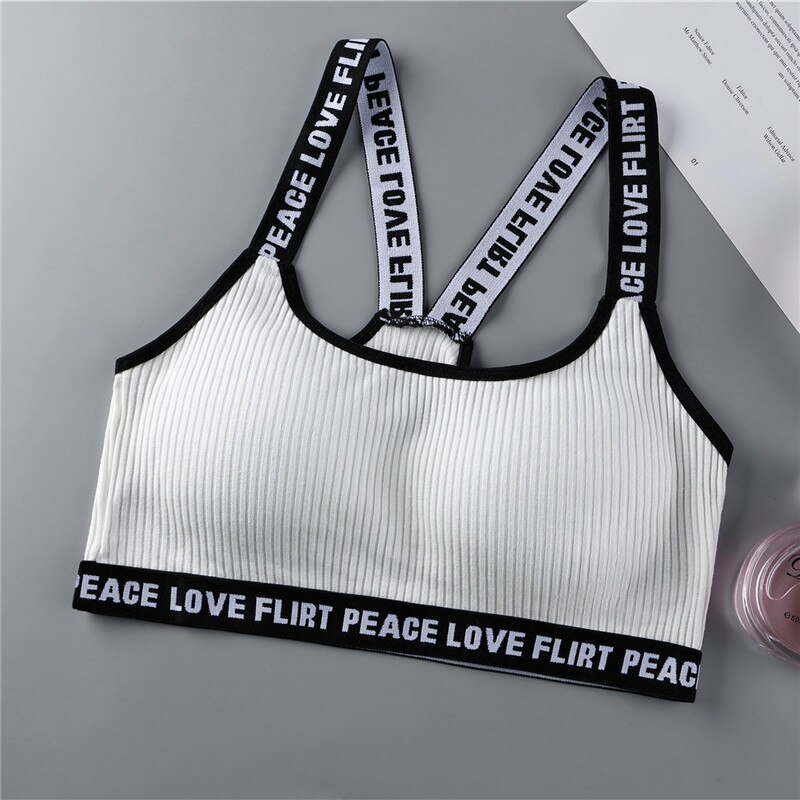 Brev teenager piger sports bh'er bomuld lille vest kvinder tanks jogging gym yoga undertøj teen træning cross back bh'er: Hvid