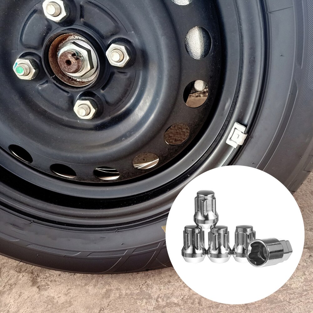 4pcs Locking Wheel Nuts Tapered Seat Anti Theft Nuts with 1pc Socket for Vehicle