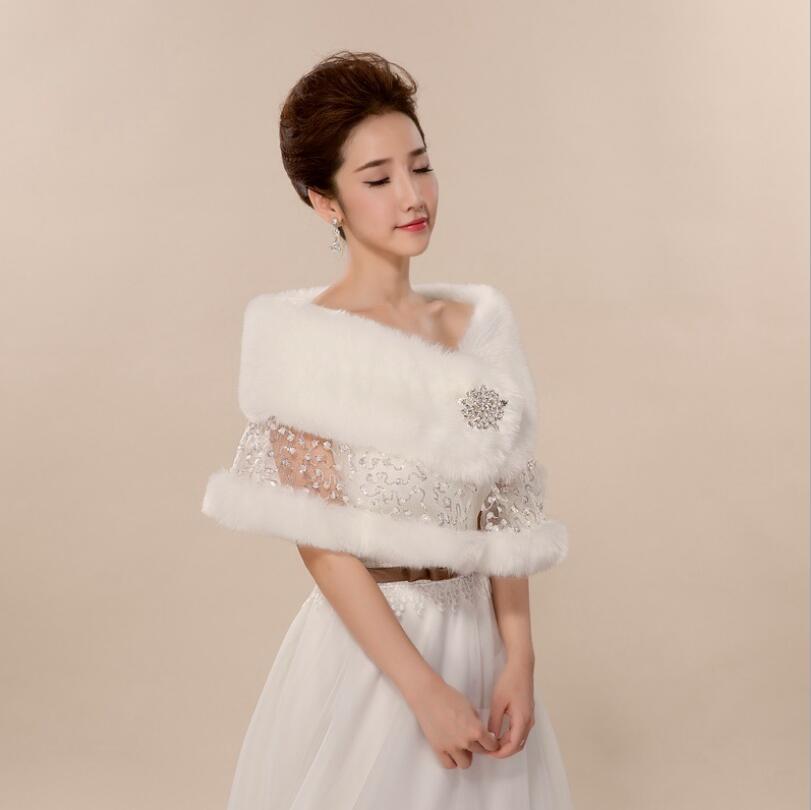 Mariée mariage châle automne hiver en peluche dentelle strass châles Cape mariée châle robe de mariée dentelle fausse fourrure châle