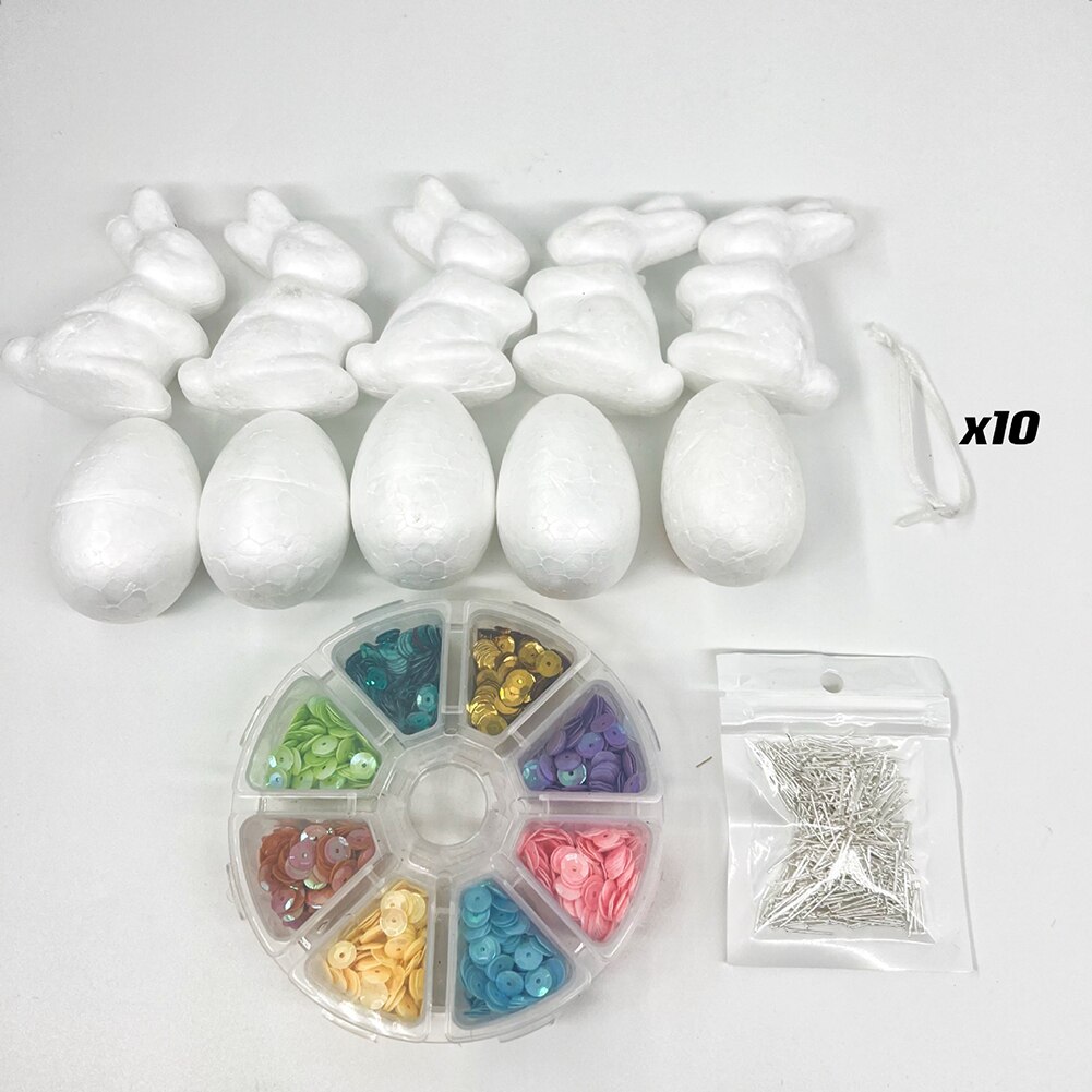 1 set süße diy-ostereier-ornamente, glitzerhasen-form-picks, pastellfarbene kaninchen-blumen-basteldeko für zuhause, geschäft, büro