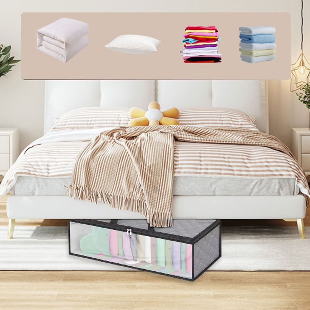Sac de rangement sous le lit en tissu non tissé, poubelle pliable de grande capacité pour vêtements, anti-poussière avec fenêtre transparente