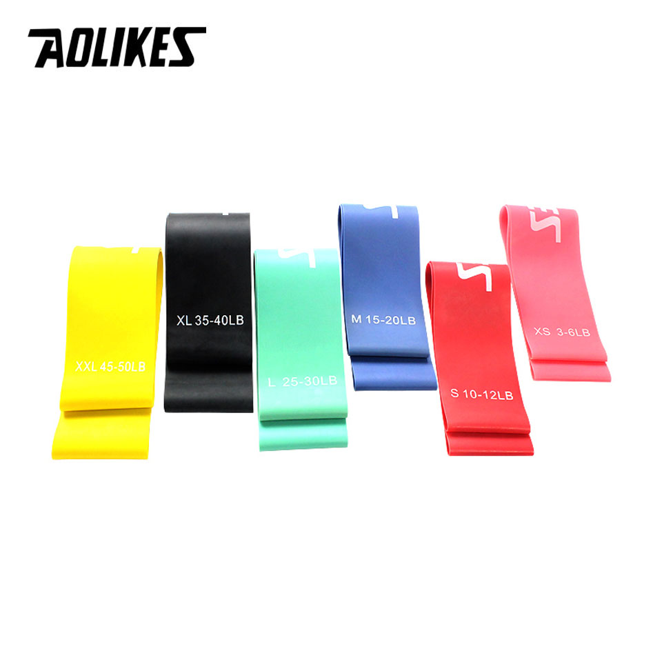 AOLIKES-banda de resistencia de látex Natural para entrenamiento de fuerza, bandas de goma para CrossFit, 1 unidad, 6 niveles disponibles