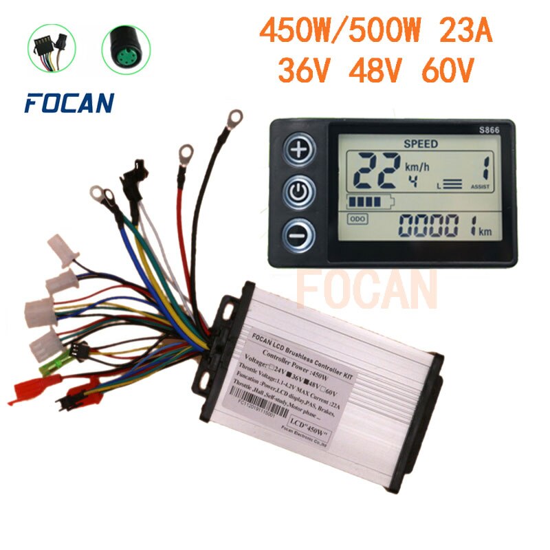 Brushless E-bike Controller with LCD Electric Bicycle Speedmeter Backlight Mountain Road Bike Odometer 36/48V 450W 500W 25A