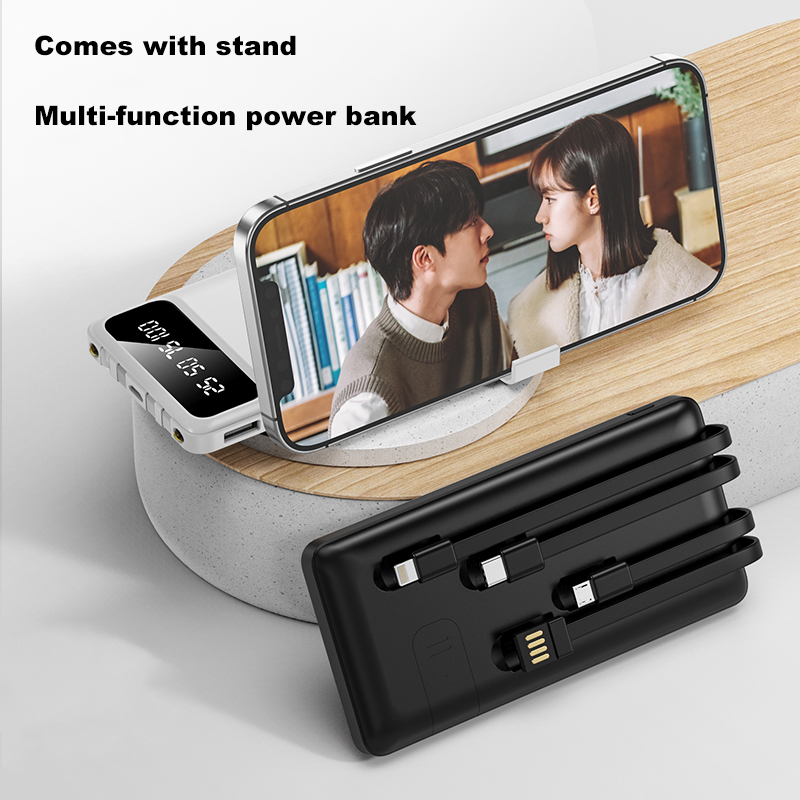 10000Mah Power Bank Met 4 Kabels Met Stand Led Powers Display Snel Opladen Draagbare Powerbank Geen Magnetische Kan Dragen boarding
