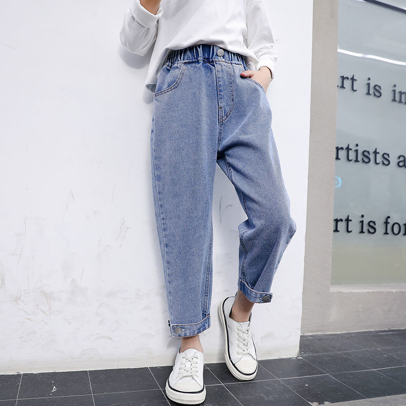 Herfst winter kind baby meisjes jeans broek kinderen rechte jeans broek voor meisjes elastische taille denim broek broek  w516