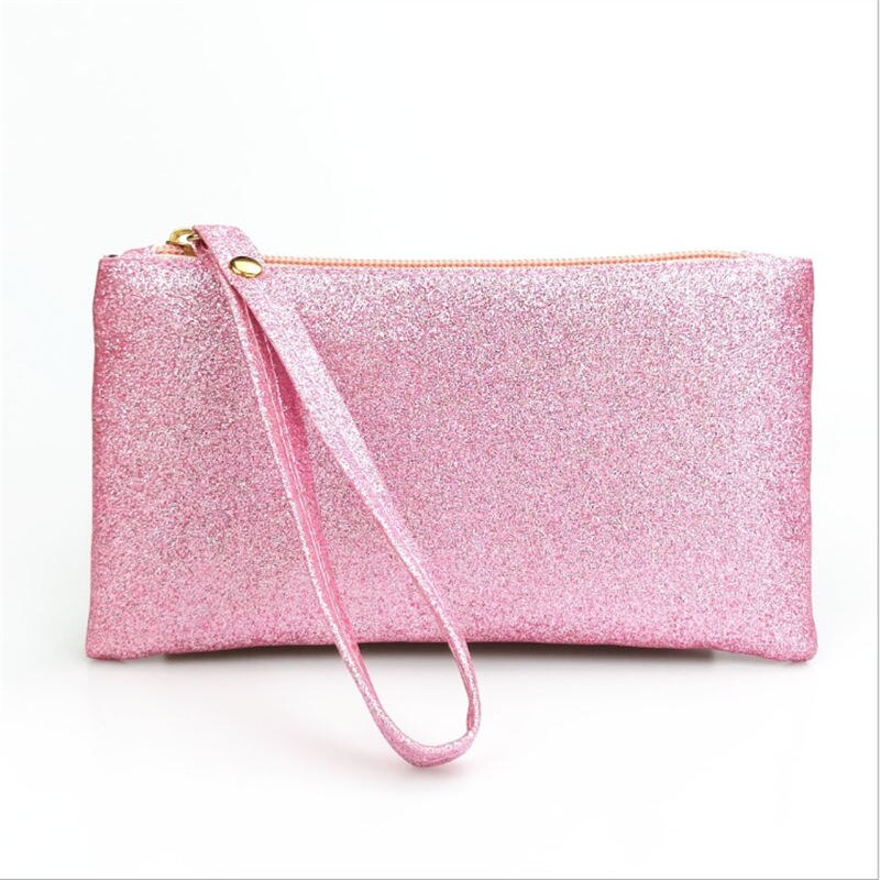 Lkeep bling bling myntveske menn kvinner lommebøker pvc bag glidelås liten mini clutch telefon armbånd merke fest veske: Rosa