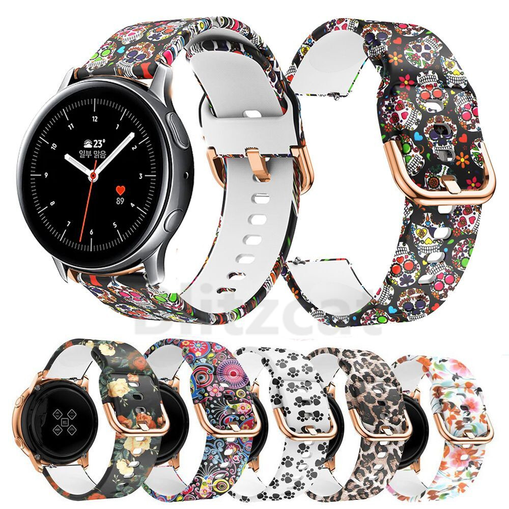 20mm Silicone band for Samsung Galaxy Active 2 44mm 40mm Watch Band Flower Printing For Active 2 Replacement Bracelet Strap