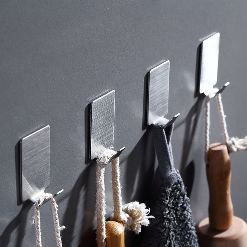 50/1x Mini gancho autoadhesivo de acero inoxidable, ganchos para colgar en la pared de alta resistencia, estante de almacenamiento de toallas y ropa para baño, organizador de cocina