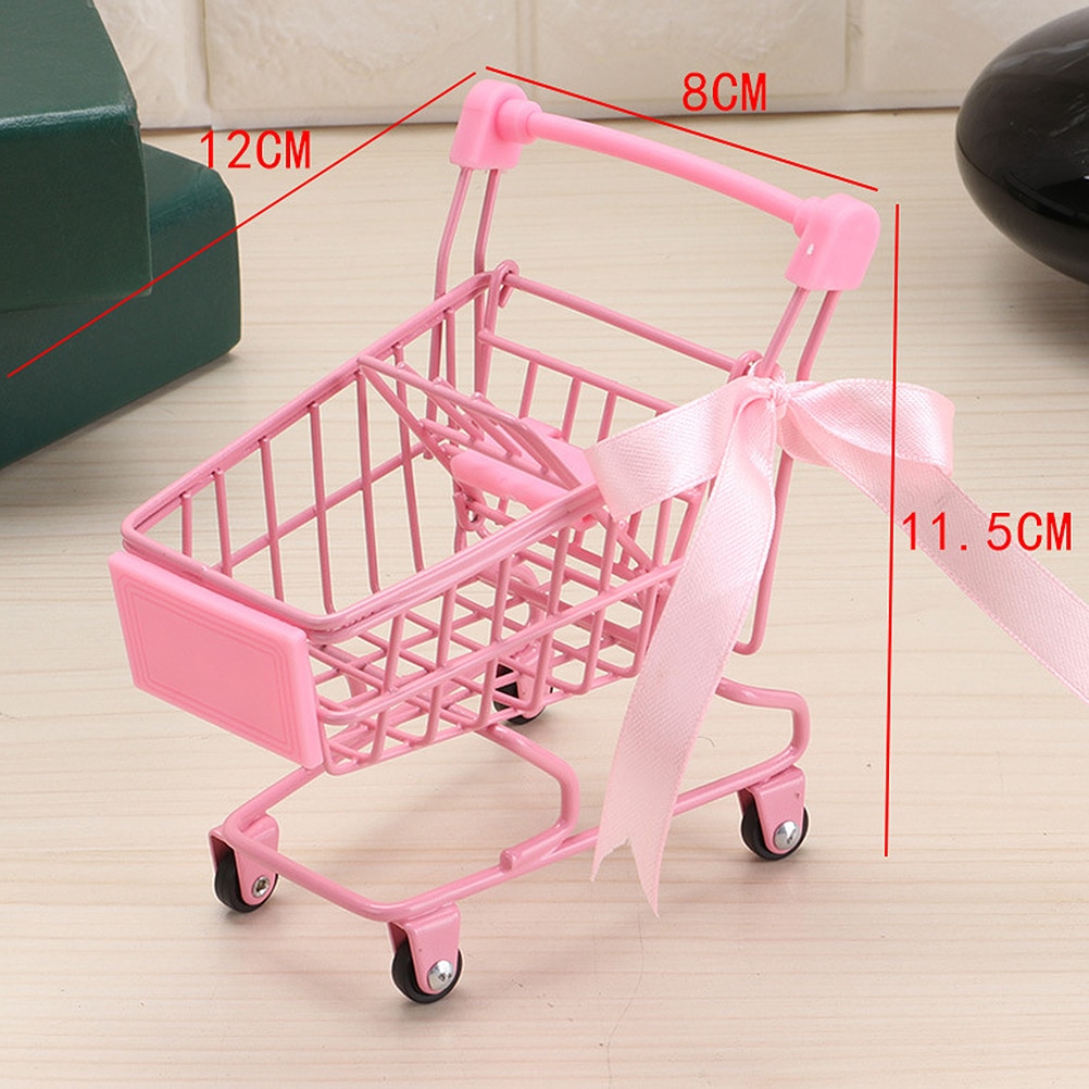 1PC Mini Shopping Cart Iron Small Desktop Photo Props Storage Basket Sundries Holder Trolly for Shop Home