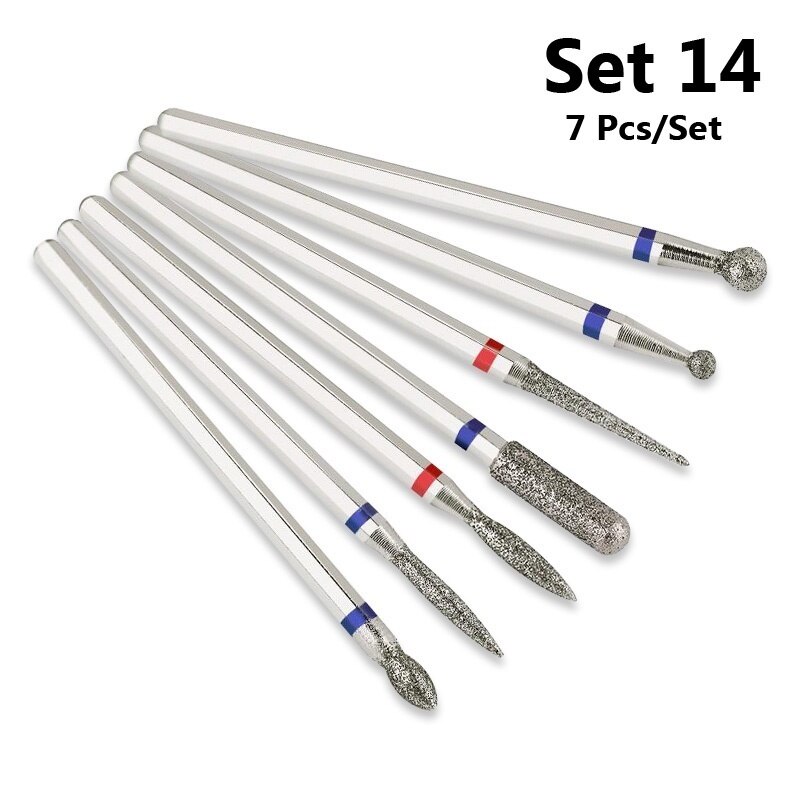 7 Pcs/Set Carbite Nail Grinding Head Nail Drill Bit Ceramic Mill Machine Set Cutter For Pedicure Electric Nail Files: Set 14