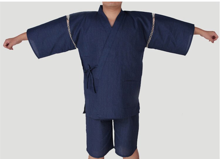 verano hombres Kimono japonés Manga corta ropa de dormir Vintage hombres bata de casa tradicional albornoces pijamas 062513: 2 / XL