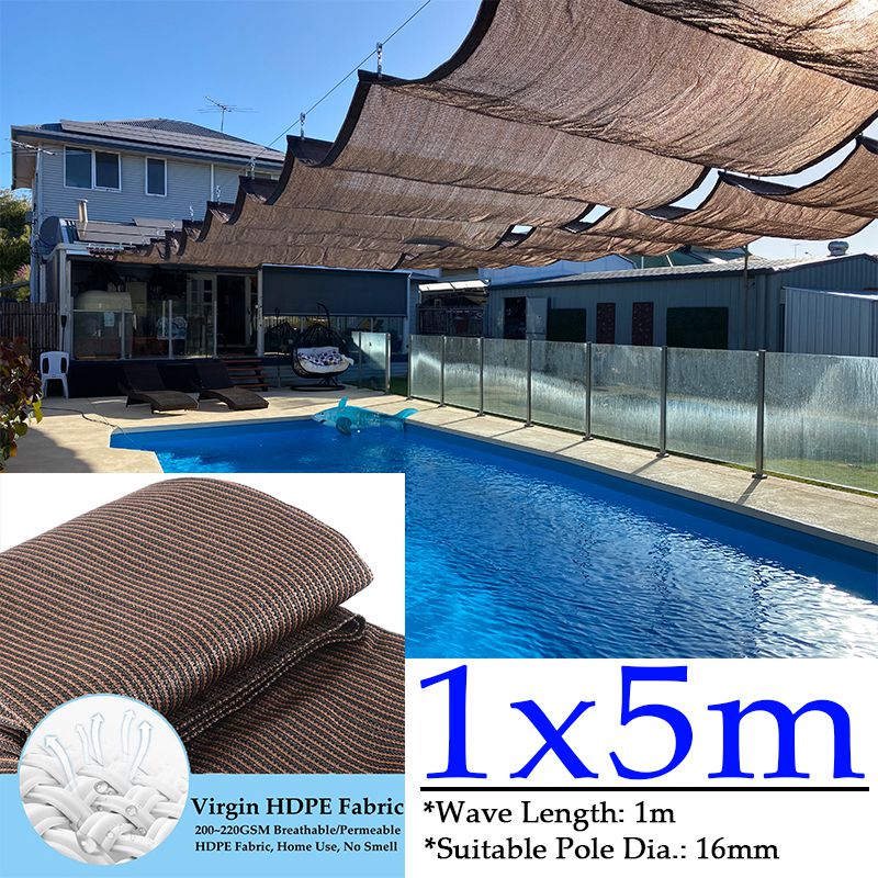 Width 1M HDPE Telescopic Wave Sun Shade Net Balcony Terrace Sun Shelter Garden Pergolas Canopy Outdoor Swimming Pool Awning: Coffee 1x5m