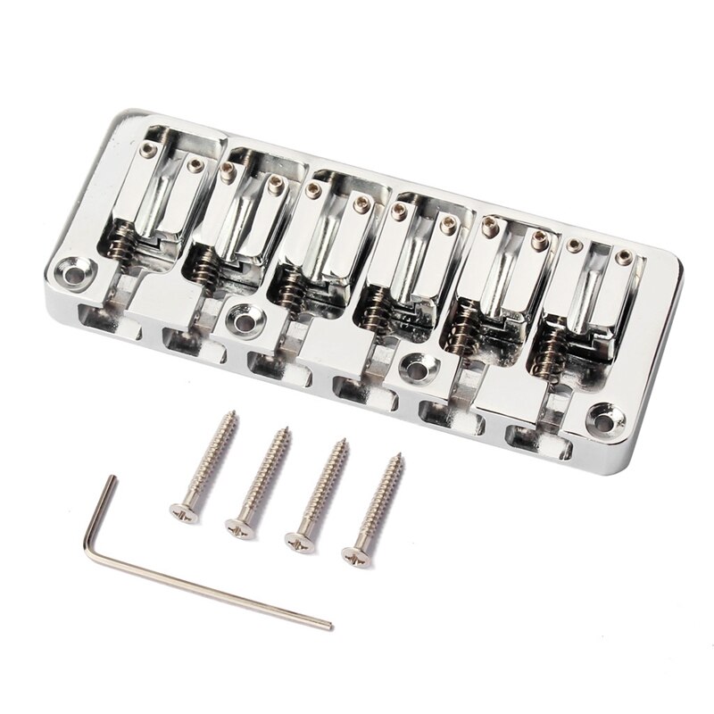 6 String Bass Bridge Bass String Bridge Vaste Hardtail Bridge Verstelbare Zadel Chrome Snaarinstrument Accessoires