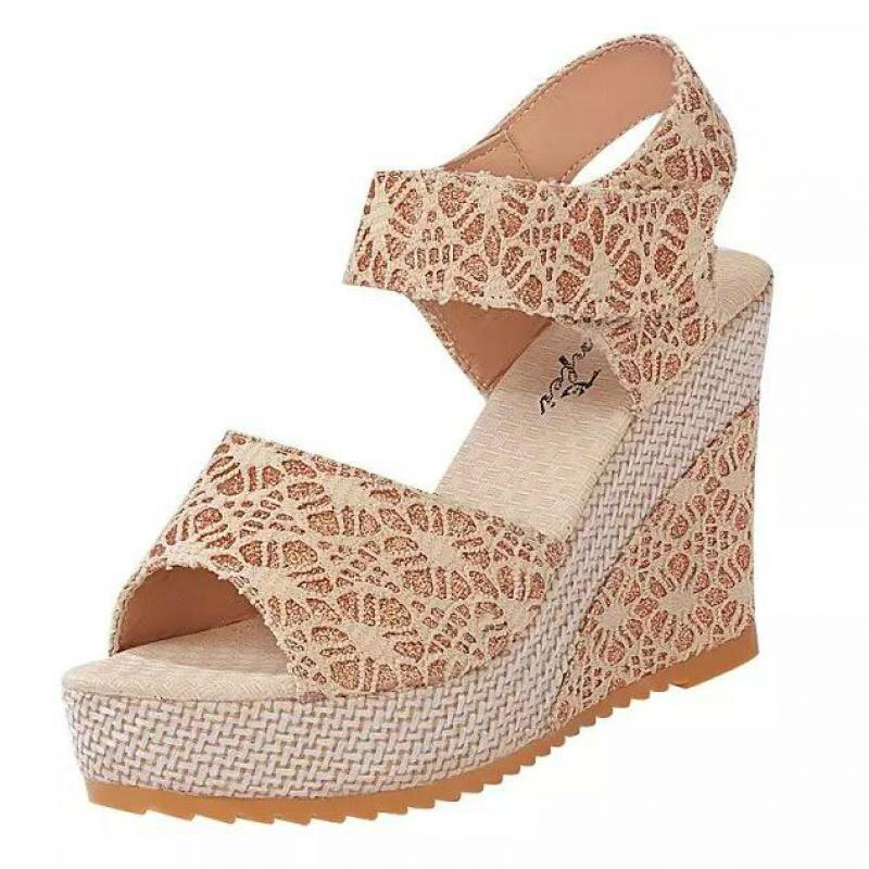 Schoenen Vrouwen Sandalen Zomer Open Teen Vis Kop Mode Platform Hoge Hakken Wig Vrouwelijke Verhogen: khaki / 39