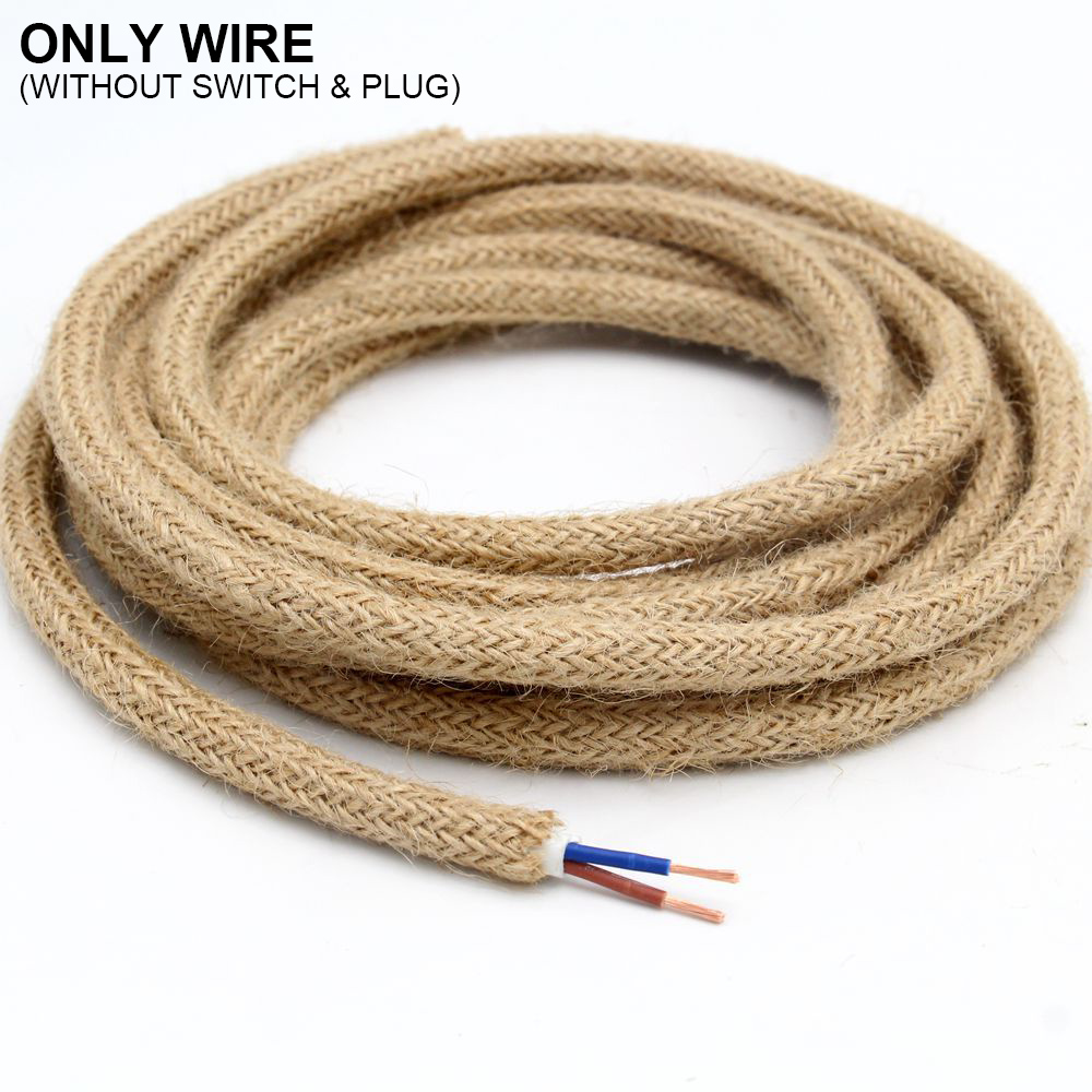 Genixgreen DIY Cable trenzado Base de lámpara cuerda Cable eléctrico 2 núcleos 2M 3M E27 enchufe de la UE enchufe de plástico Vintage ON OFF Cable de interruptor: Marfíl / 2G7