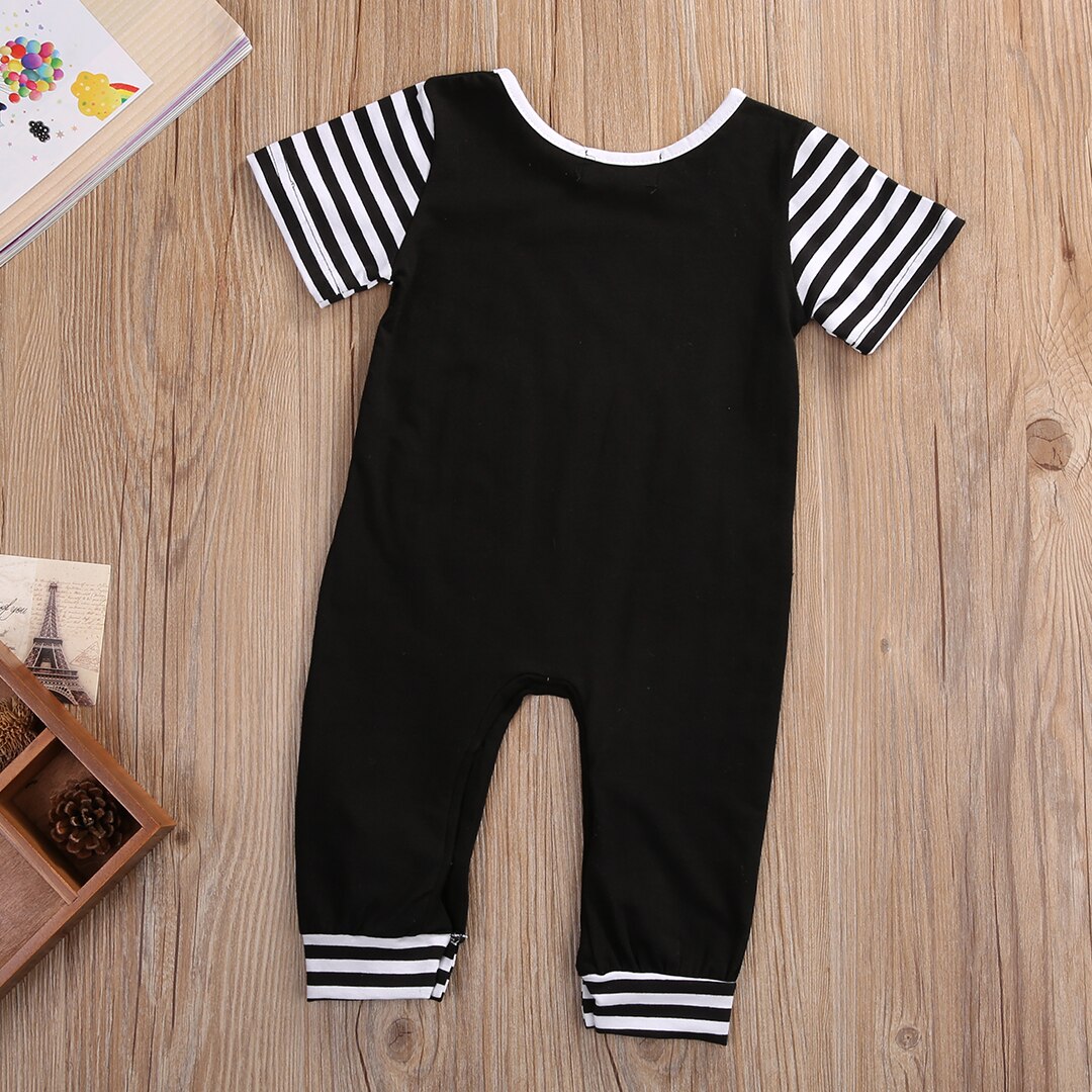 Little Dude Newborn Baby Boy Clothes Summer Short Sleeve Striped Cotton Romper Outfits Toddler Kids Jumpsuit