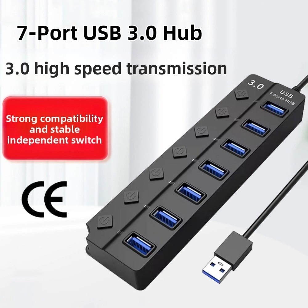 Hub USB 3.0 7 em 1 com Interruptor Independente, Divisor USB 3.0 de 7 Portas, Dock de Expansão Multifuncional, Extensor USB de Alta Velocidade