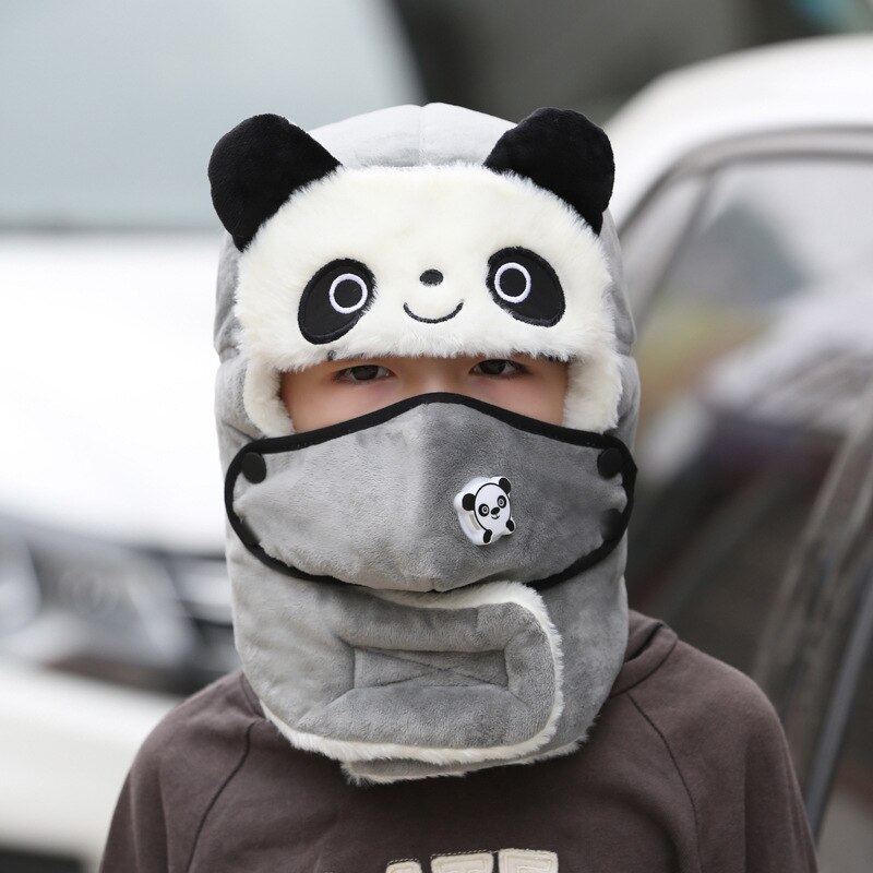 YA Bazar de Niños de dibujos animados sombrero lindo oso Panda de esquí sombrero boina de lana de punto de cara máscara sombrero invierno sombrero
