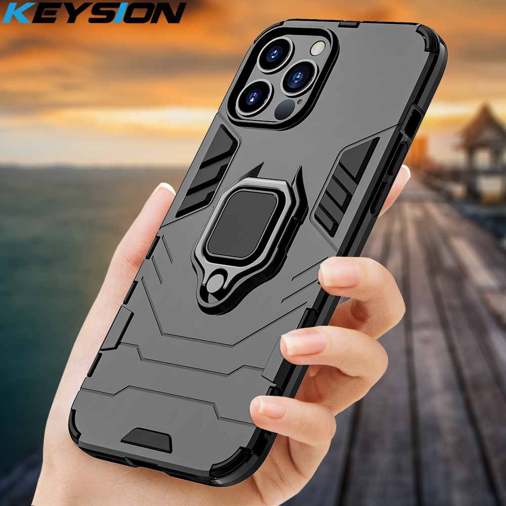 KEYSION Shockproof Armor Case for iPhone 12 Pro 12 Pro Max Ring Stand Silicone Phone Back Cover for Apple iPhone 12 Mini 12 Pro