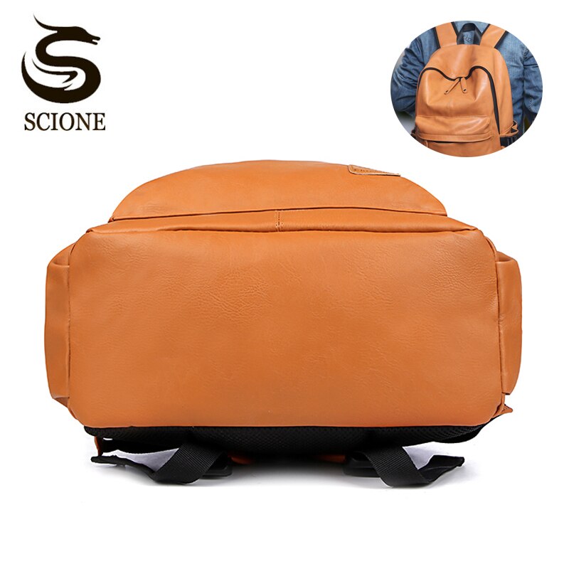 Top PU Leather Waterproof Travel Laptop Backpack Bag For College Simple Men Casual Daypacks Mochila Male School Bag