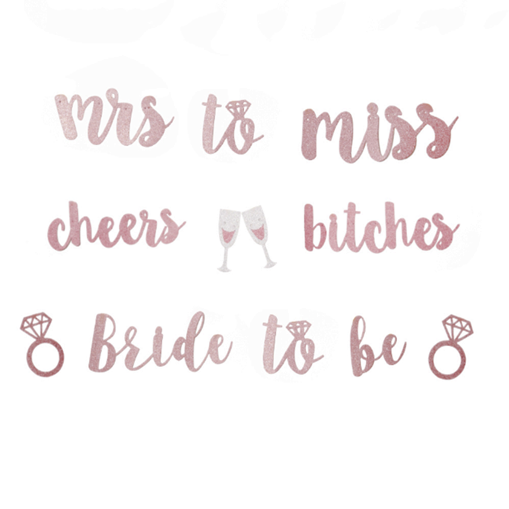 DIY Pink Glitter Paper Flags Bride Letter Banner Garland Bunting Banners Wedding Bachelorette Party Decoration