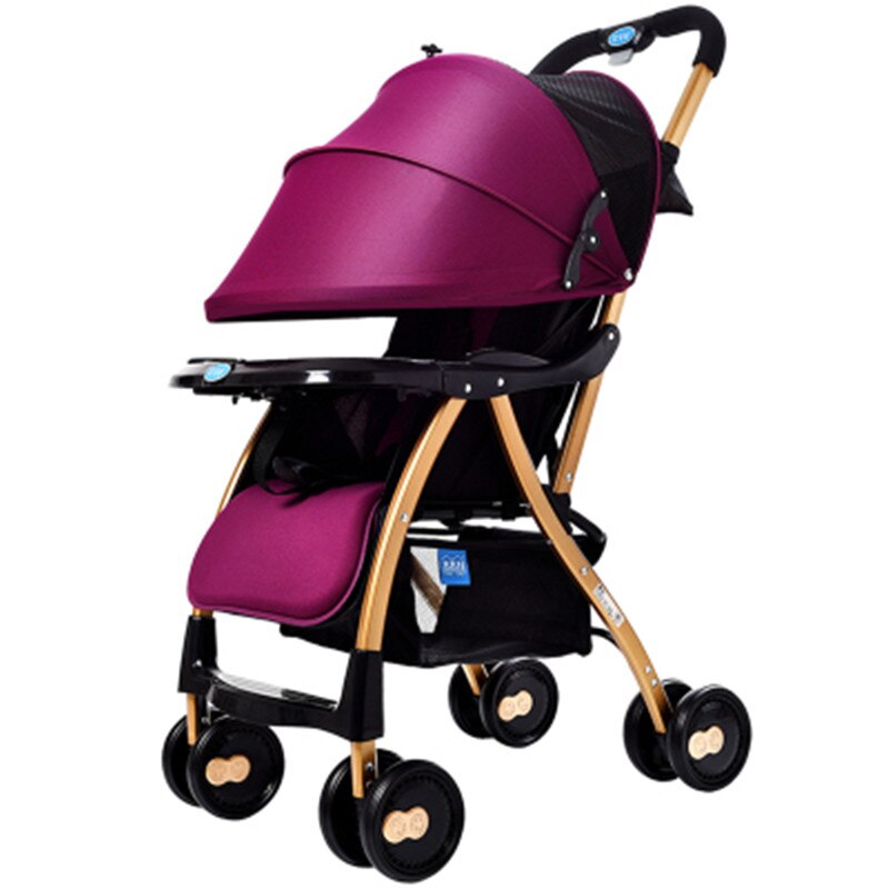 One-button folding baby stroller light and handy folding umbrella car can sit or lie in winter and summer stroller: Violet