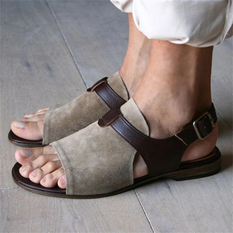 Romerske sandaler kvinder sommer åben tå kvinders sko afslappet spænde retro flade sko udendørs strand damer plus størrelse – Grandado