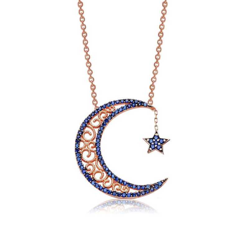 KUTAYDAN 925 Sterling Silber Mond Sterne Frauen Halskette