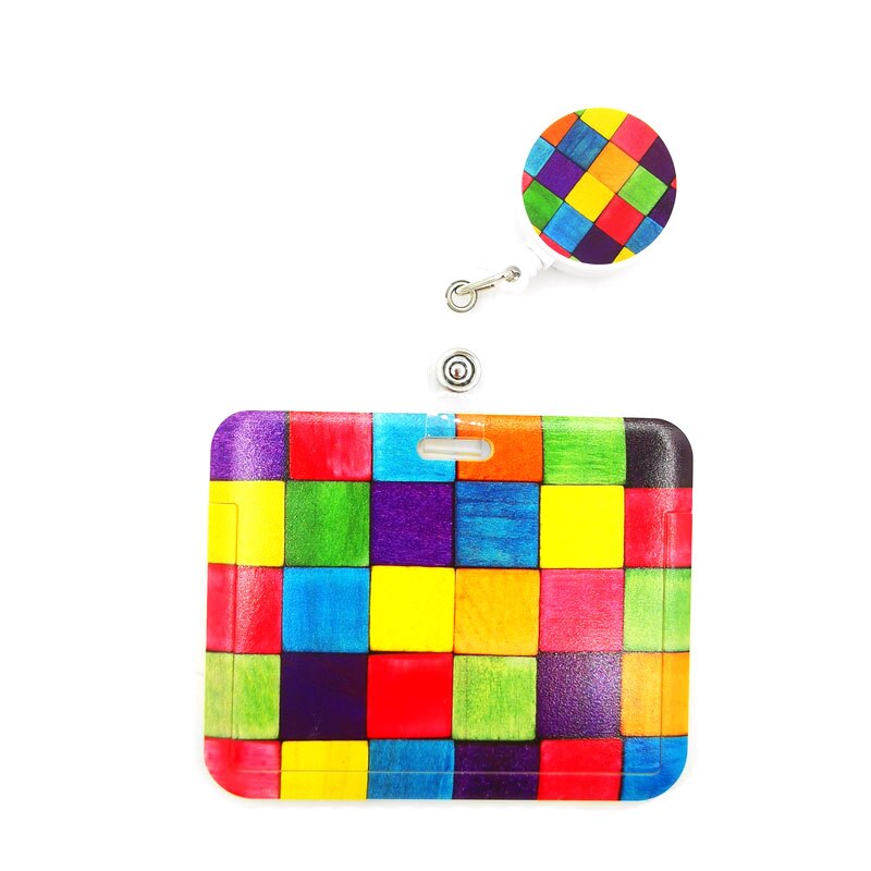 Rainbow lattice Pattern Horizontal ID Retractable Badge Holder ID Badge Holder Clip Name Card Keychain Nurse Work Decorations: 6