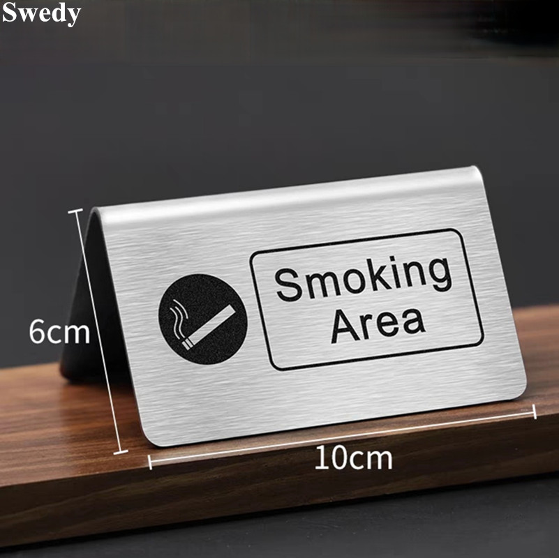 Stainless Steel No Smoking Table Sign Double Sided Wedding Table Number Stand Metal Sign Reserved Seating Signs Stand: Dark Grey