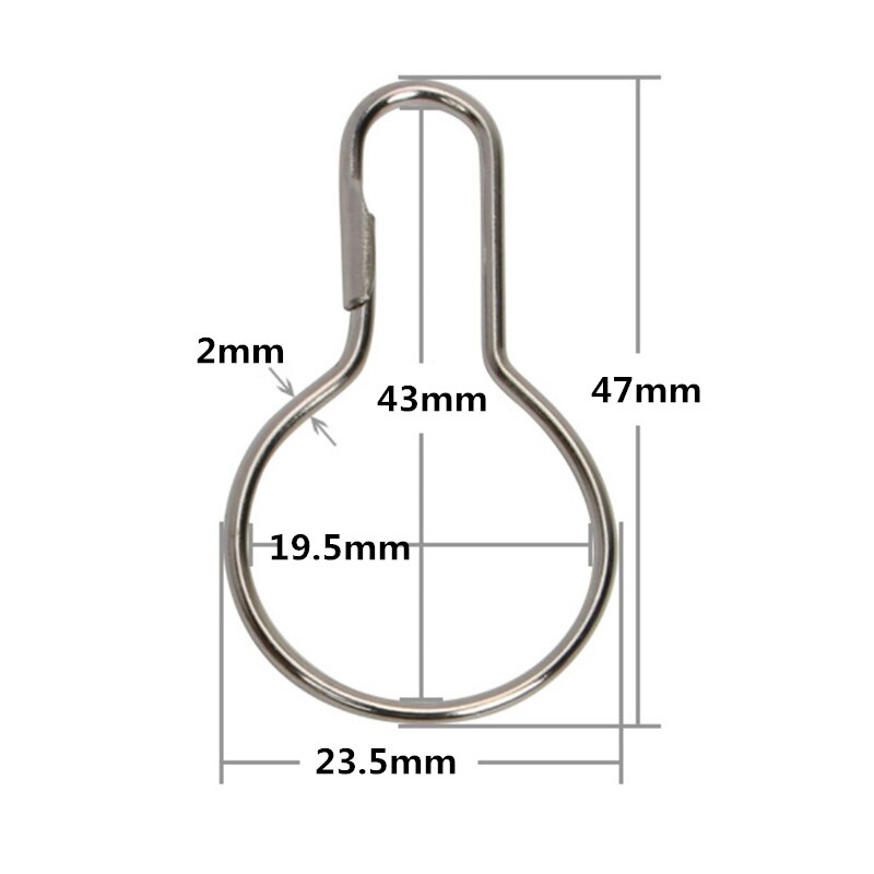 Anneaux de gourde ouverte pour rideaux, 12 pièces, mousqueton en fer, porte-clé, Clip pour fenêtre de douche, accessoires de crochet pour rideaux de bain, pinces à tiges: 43x19.5x2.0mm
