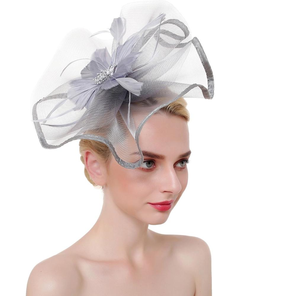 Sombrero de malla de plumas Fascinator para mujer, , diadema de flores grandes, Clip, boda, novia, de té, iglesia, novedad de