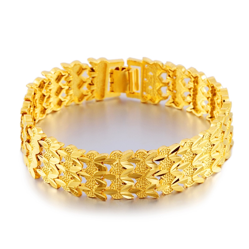 Occident masculino fashion-plated 24k cor pulseira assertiva ampla face de longa duração não desvanecimento areia ouro pulseira