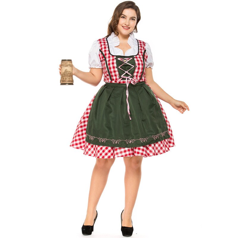 Rouge Plaid Dirndl robe traditionnelle allemande bavaroise bière femme de chambre Costume Oktoberfest fille robe de soirée grande taille S-6XL