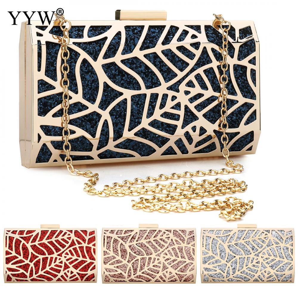 Zink Legierung Kupplung Taschen Für Frauen Abend Tasche Frauen Neue Berühmte Elegante Geometrische Kette Schulter Tasche Kasten Kupplungen