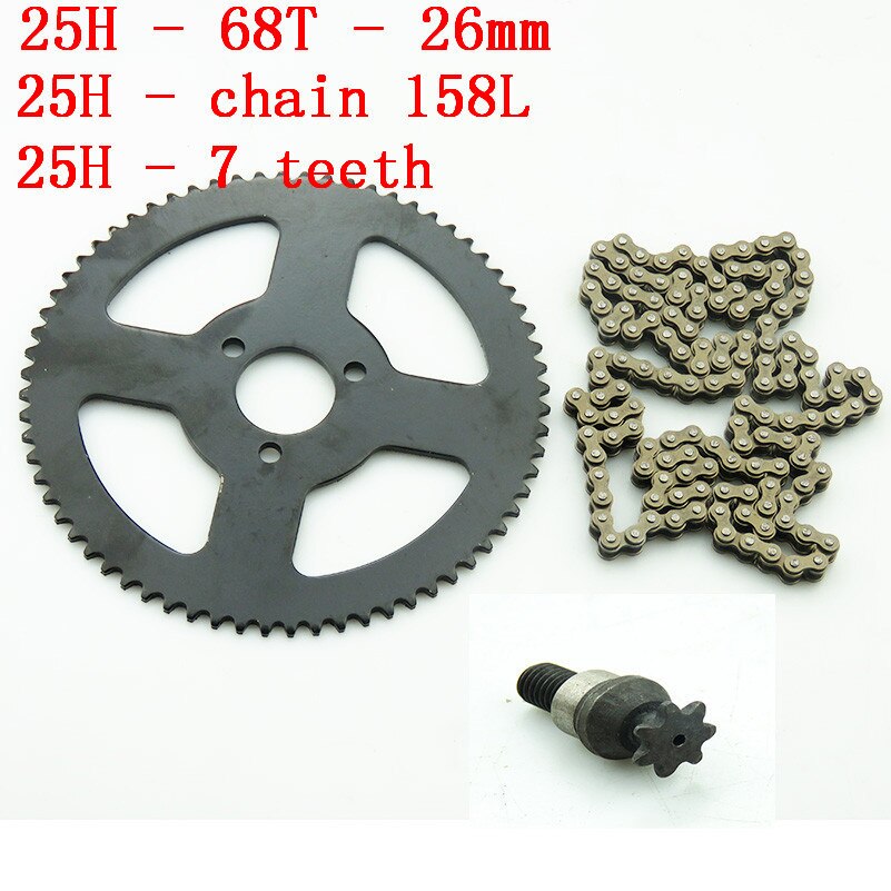 47cc 49cc atv quad mini skittlommesykler minimoto 25h 158l med 68t tann 26 mm bakhjul 7t tannhjul