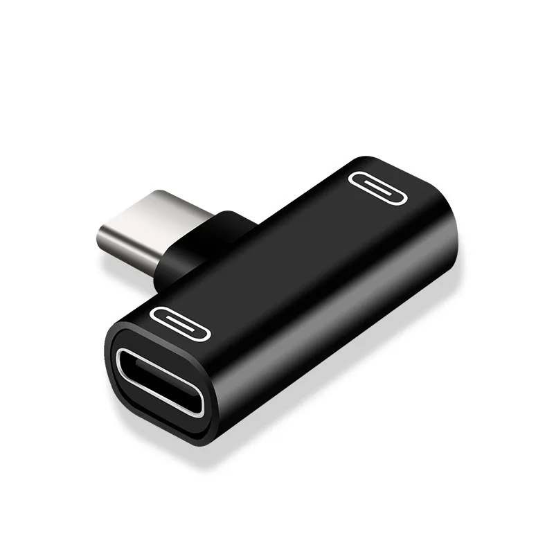 Usb-c-splitter typ-c-hane till dubbel typ 1 2 in -konverterare för telefon, hörlurar typ-c-port: Svart