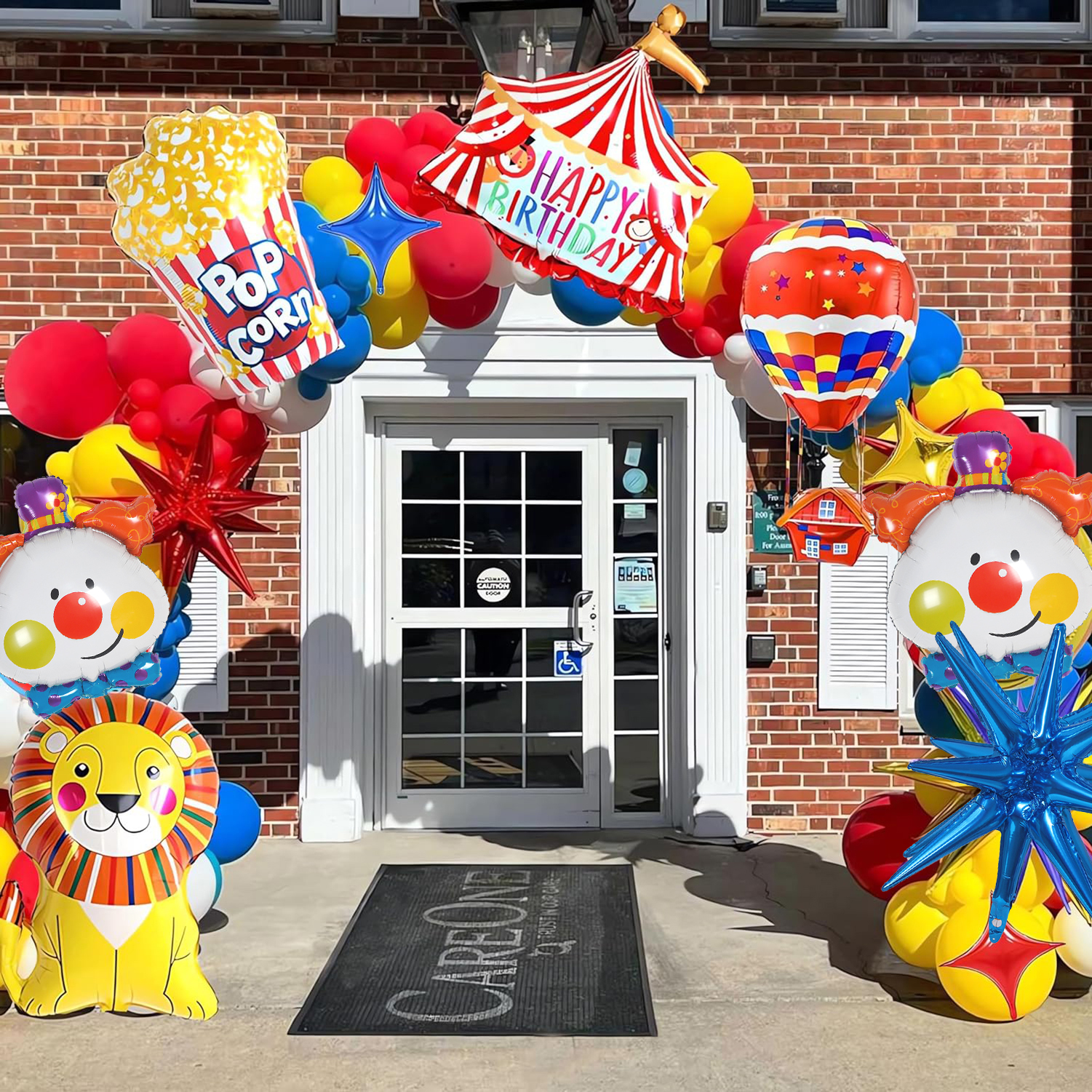 Juego de globos temáticos de circo, corona roja, azul, amarilla, león y palomitas de maíz y decoraciones para de cumpleaños de payaso con globos aerostáticos