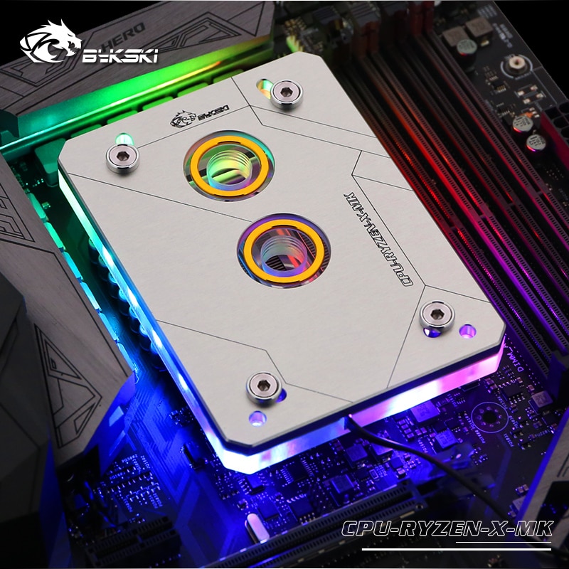 Bykski cpu-ryzen-x-mk rgb led prosessorin vesijäähdytyslohko hopea amd  am2 am3 am4 tr4: lle