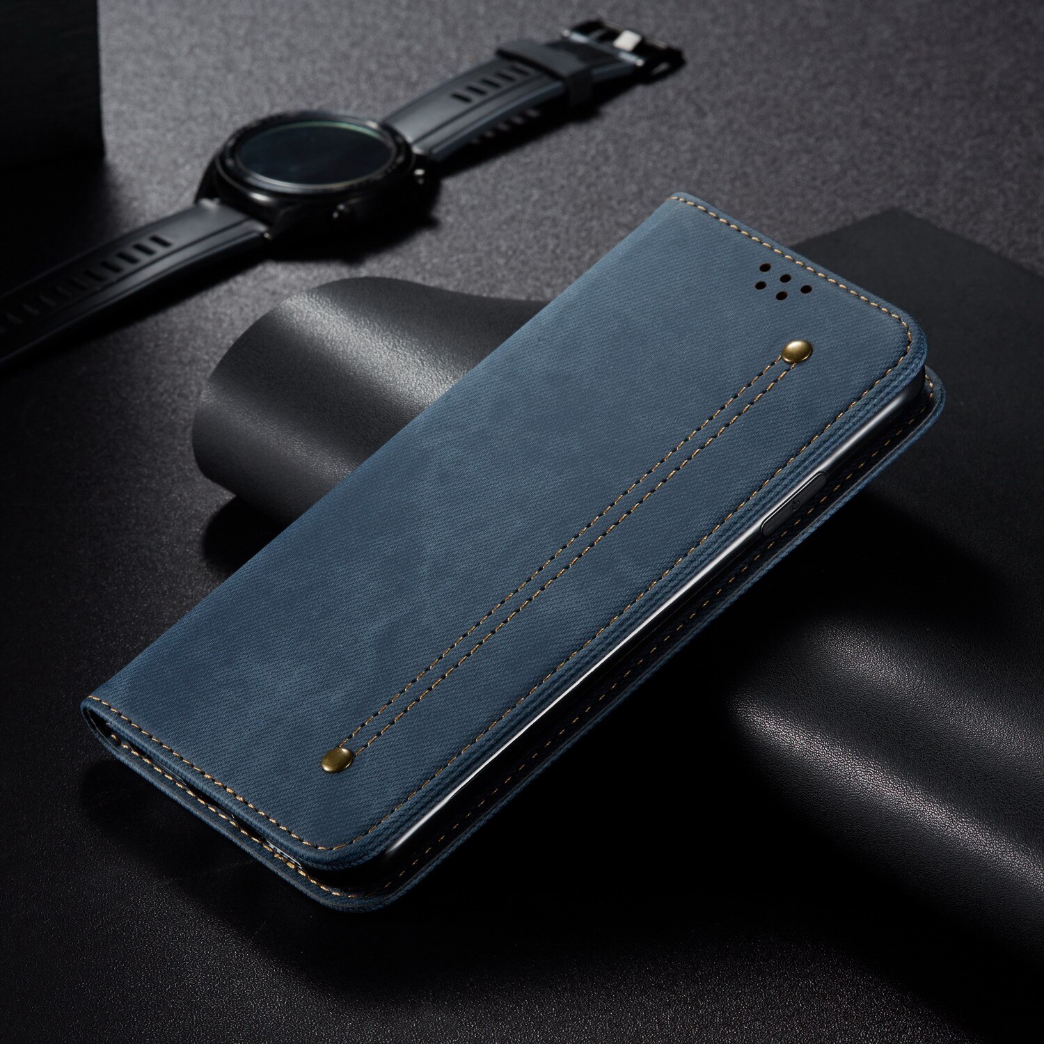 Denim Leather Flip Case for OPPO F11 A9 RENO 2 2F 2Z Coque Magnetic Luxury Card Holder Wallet Book Cover for OPPO Reno2 Reno2z: for OPPO Reno 2F 2Z / Blue BaiShiLong