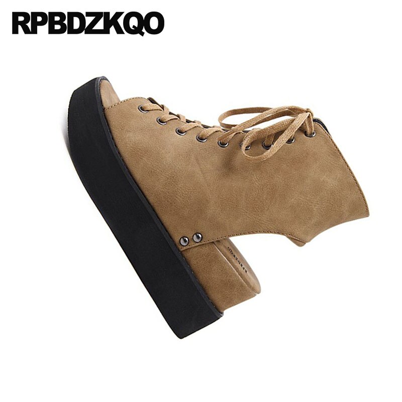 Støvler sko støvletter snøre harajuku kvinder wedge platform sandaler damer peep toe pumps brun sommer slingback høje hæle