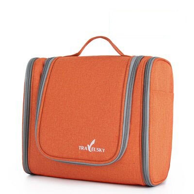 Cosyde novo saco de maquiagem de viagem organizador à prova dwaterproof água mulher saco de armazenamento de cosméticos pendurado saco de toalete: A style Orange plain