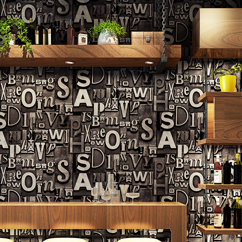 10 M Retro Mode 3d Pvc Engels Brief Alfabet Stereo Persoonlijkheid Behang Woonkamer Bar Cafe Studio Achtergrond Muur Papier
