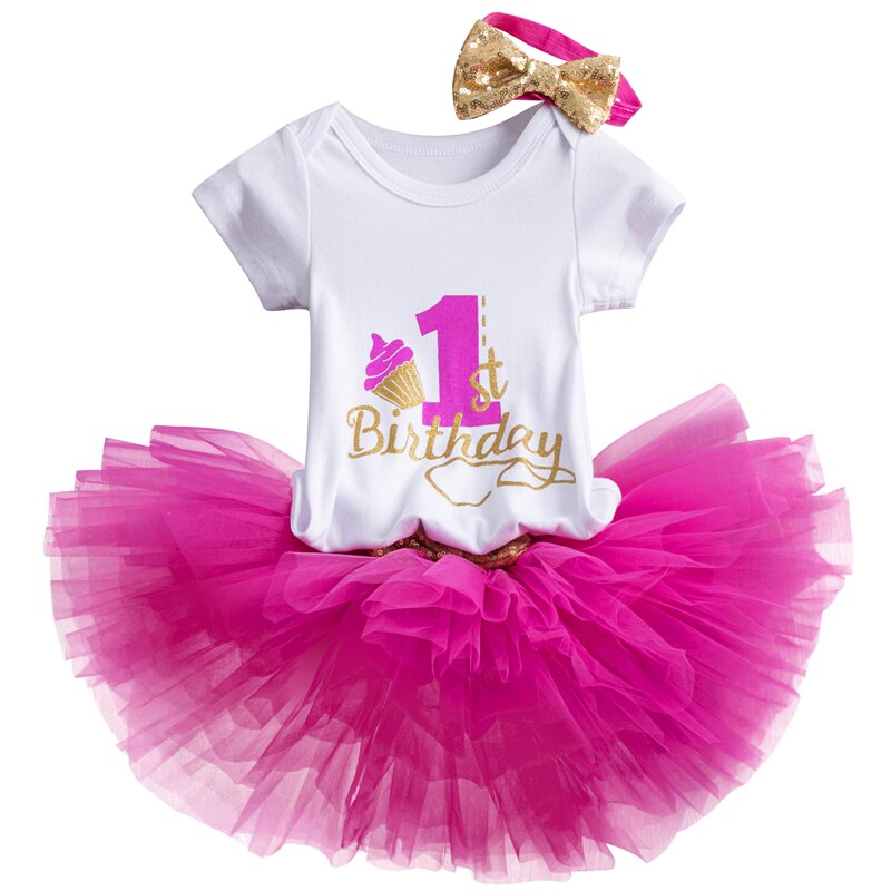 Mijn Kleine Baby Meisje 1 Jaar Verjaardag Jurk Eenhoorn Party Baby Doopjurk Tutu Cake Smash Baby Meisje Casaul Zomer kleding: Hot Pink